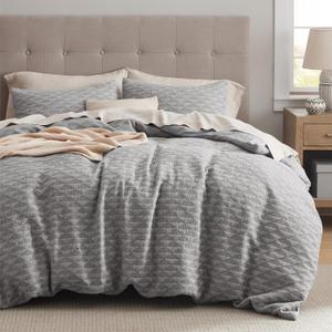 Bedsure Cotton Duvet Cover King Size - Boho Textured Duvet Cover Set, Soft and Breathable Net Jacquard Comforter Cover with Polyester Filling for All Seasons (Gray, King, 104"x90")