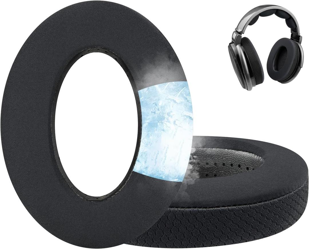 SOPROM Cooling-Gel Earpads Replacement Cushions for Sennheiser HD650, HD660 S, HD660S2, HD600, HD6XX, HD58X, HD580, HD565, HD545, HD535 Headphones, Ear Pads with Ice Silk Fabric(Black)