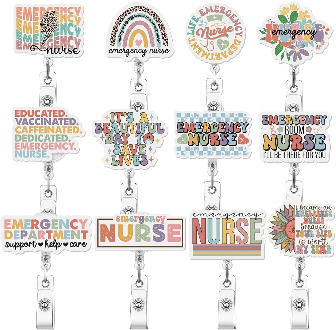 Geyoga 12 Pcs Emergency Nurses Appreciation Gifts Badge Holder Retractable Badge Reels Cards Holder with Clip Gift for Emergency Nurse Dentist Volunteer Ot Doctor Nurse Coworker Appreciation