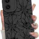 MZELQ for Samsung Galaxy S24 Fe Case, Silicone Black Floral Flowers Sunflowers Cute Pattern, Camera Protection Soft Slim Phone Case for Girls Women -Black