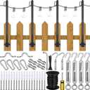 Outdoor Lights Hanging Kit Globe String Light Suspension Kit 98 ft Coated Stainless Steel Wire Cable 4 Pcs String Light Poles Outside Fence Post Lights with Clip Bracket Eye Turnbuckle Hooks