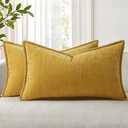 decorUhome Summer Chenille Soft Cozy Throw Pillow Covers 12x20 Set of 2, Modern Farmhouse Boho Velvet Decorative Pillow Cases with Stitched Edge for Couch Sofa Bed Home Decor, Mineral Yellow