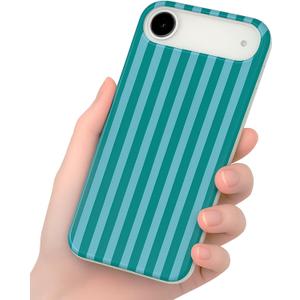 Compatible with iPhone 17 Air Case, with Aesthetics Striped Design Case for Women Girl, Cute Fashion Simple Soft TPU Slim Protection Phone Case for iPhone 17 Air 6.5' - Dark Green & Blue