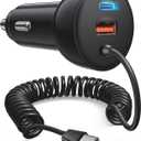 iPhone 17e 17 16 15 Pro Max Car Charger Fast Charging, 3-Port 90W Fast USB C Car Charger Adapter Cigarette Lighter with 4FT Coiled USB C Cable for iPhone 17e/17/17 Pro Max/Air/16/15 Pro/Plus, iPad