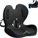 Memory Foam Seat Cushion, Office Chair Cushion with Lumbar Support, L-Shape Ergonomic Cushions with Strap, Non-Slip Sciatica, Hemorrhoids, Tailbone Pain Relief for Office Workers, Driver (Black+Ice Silk)