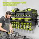 POKIPO Large Power Tool Organizer Wall Mount with Charging Station,4 Layer Heavy Duty Metal Tool Storage Rack Loads 600lbs with 8 Cordless Drill Holder,Battery Utility Rack Loads with 4 Power Strip
