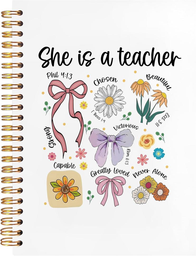 Teacher Christian Gifts Notebook, Teacher Gifts Supplies for Teachers, Teacher Appreciation Gifts, Coquette Floral Bow Spiral Notebook Journal for Note Taking, 5.5x8.3 Inch