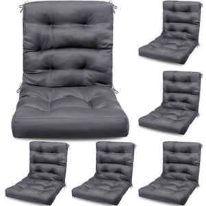 Hoteam 6 Set Patio Chair Cushions Outdoor High Chair Cushion 20 x 40 Inch Waterproof Patio Seat Rocking Indoor Thickened Pad(Solid Color Style,Gray)