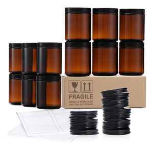 8 OZ Dark Amber Candle Jars for Making Candle - Thick Glass Jars with Metal & Plastic Lids - Empty Round Food Storage Containers, Canning Jar For Spice, Liquid, Sample - Food Grade