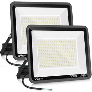 2 Pack 300W Warm White LED Flood Light,No Plug,3000K 42500LM Outside Flood Light,Super Bright Outdoor Security Lights, IP66 Waterproof Floodlight for Yard,Playground,Garage, Garden, Lawn