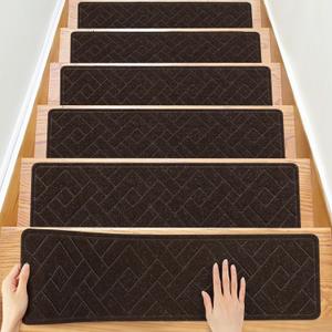 Stair Treads for Wooden Steps,15 Pack 8" X 30" Stairs Carpet Treads Non Slip Indoor with Reusable Peel and Stick Adhesive for Kids Elders and Pets,Polyester TPR Backing (Brown-new)