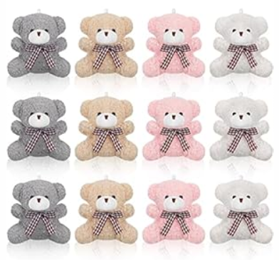 12 Pieces 4 Inch Plush Mini Bear Bunny Puppy Koala Easter Stuffed Animals Jointed Doll Toys Furry Dolls for Birthday Wedding Graduation Party Favors DIY Keychain (Bear, Pink, Apricot, Gray, White) 