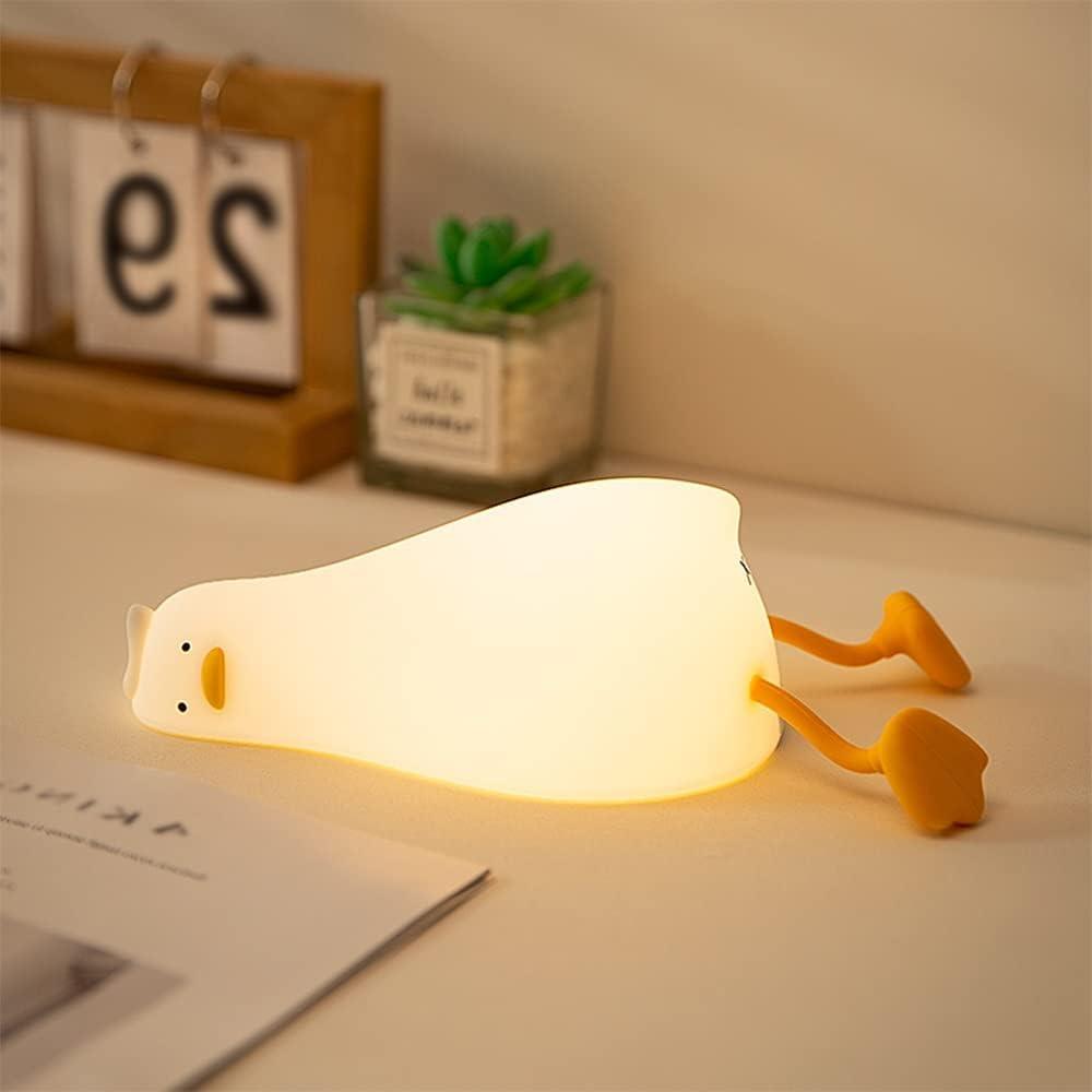 TOOGE LED Duck Night Light Cute Small Lamp Night Light for Kids 3 Levels Dimmable Nursery Nightlight with Timer Silicone Squishy Duck Portable Rechargeable Touch Bedside Lamp (White)