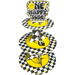 NANAGALI One Happy Dude Birthday Cupcake Stands Groovy One Cool Dude Cupcake Dessert Stand for 1st Year Birthday Party Decorations, Tiered DIY Cupcake Stand Tower for Baby Boys|Girls