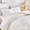 WARMDERN White Boho Duvet Cover Set King Size, Striped Textured Duvet Cover Tufted Bedding Set, 3 Pcs Ultra Soft Washed Microfiber Duvet Cover with Zipper Closure (King, White)