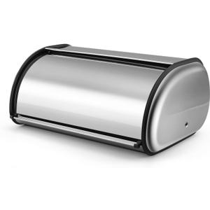 Flexzion Stainless Steel Bread Box For Kitchen Countertop (16 inch) Metal Roll Up Top Lid Storage Container Bin Keeper for Cake Buns Toasts Loaves Pastries Pancakes, Ideal for Restaurant Home Kitchen