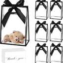 GAWBYET 24 Pcs Clear Plastic Gift Bags with Handles, Reusable Party Favor Bags With ribbons and cards for Mother's Day, Birthday, Wedding,Bachelorette Party,(8.6 x 12 x 4 Inch)