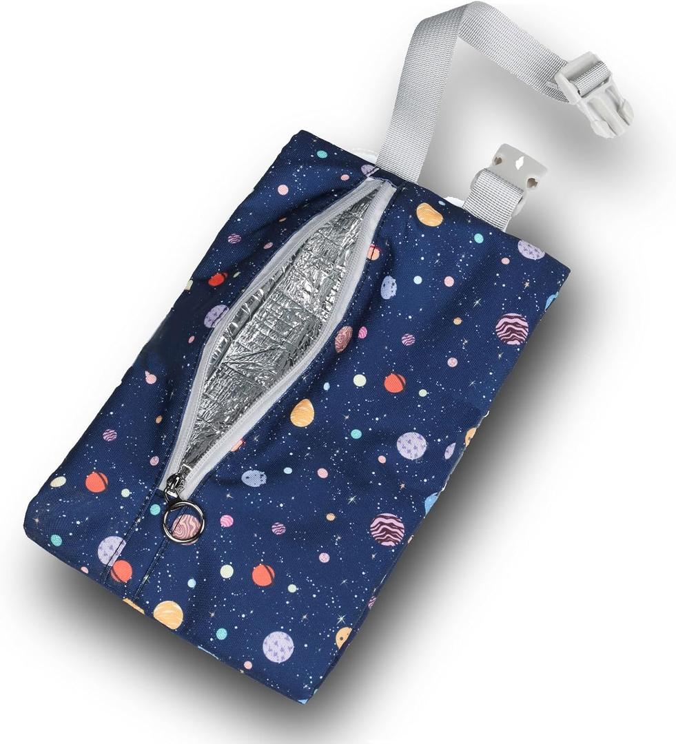 Insulated Snack Bag, Freezable Small Cooler Bag with Zipper and Adjustable Buckle, Rectangular Thermal Cooler Bag (Starry)
