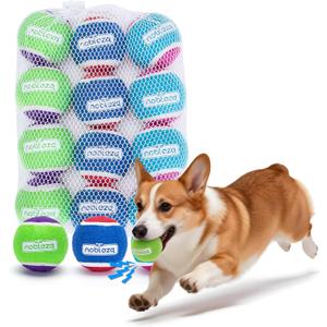 Nobleza Tennis Balls for Dogs 12 Pack, 2.5in Durable Bouncy Floatable Squeaky Tennis Balls for Dogs for Fetch & Exercise, Training Interactive Natural Rubber Squeaky Dog Ball for Small Medium Dogs (2.5 in - Moderate Chewer, Mix Color)