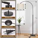 Seaside village Arc Floor Lamps for Living Room, Modern Standing Lamp with Adjustable Hanging Drum Shade, Tall Pole Lamp with Foot Switch, Over Couch Arched Reading Light for Bedroom, Office (Black)