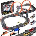 Slot Car Race Track Sets, 2 in 1 Race Car Track with 4 High-Speed Slot Cars，Gift Toy for Boys Kids Ages 5 6 7 8-12, Dual Power (Source) Cars Track, Dual Racing Game Lap Counter Circular Overpass Track