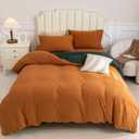 PURE ERA Jersey Knit Duvet Cover Set 100% T-Shirt Cotton Super Soft Comfy 3pc Bedding Set with Zipper Closure (Solid Forest Green/Burnt Orange, Queen)