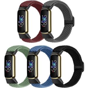 Braided Stretchy Solo Loop Compatible for Fitbit Luxe Bands for Women Men, Nylon Elastic Straps Wristbands for Fitbit Luxe, 5 Packs