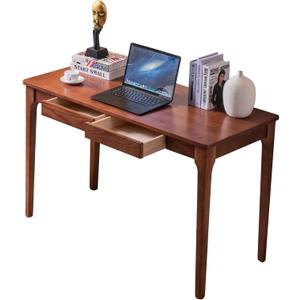 Solid Wood Desk with Drawers, Home Office Desk for Small Spaces, Gaming Work Study Desk, Student PC Desk for Bedroom, Easy to Assemble (Cherry Color, 47.2 inch)