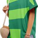 Tankaneo Womens Summer Tops Striped Oversized Short Sleeve Crew Neck Color Block Casual T Shirts Loose Basic Tee Blouses (Green, L)