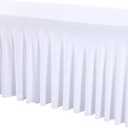 ManMengJi White Spandex Table Cover 6FT, Stretch Tablecloths with Skirts for Rectangle Tables, Wrinkle Resistant, Perfect for Weddings, Parties, Vendors