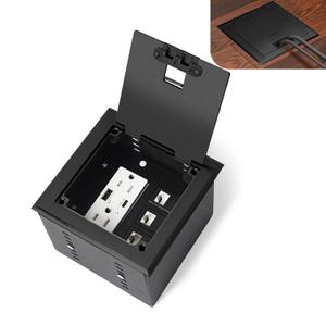Recessed Flat Hidden Socket Kit with 2 * 15A Receptacle4.8A 1 USB-A Ports &1 USB-C Port+3-Port RJ45 Datacom Receptacle. Internal Height AdjustableCorrosive Resistant Hardware,Black