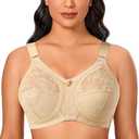 TELIMUSSTO Women's Floral Lace Bra Plus Size Firm Hold Non Wired Non Padded Full Coverage Minimizer (40H, Beige)