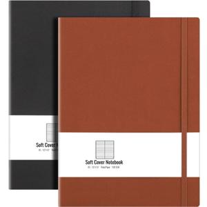 B5 College Ruled Notebook Softcover Journals (2-Pack)- AHGXG Large Composition Notebook 7.6 x 10 inch with Thick 100gsm Lined Paper, Total 408 Numbered Pages, Black Brown