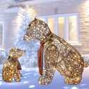 Lighted Rattan Polar Bear Family 2PCS - Large All-Weather Light Up Outdoor Christmas Dcor for Front Yard and Lawn with 140 LED Lights, Zip Ties, Extension Cord, and Ground Stakes