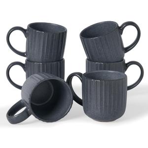 famiware Coffee Mugs Set of 6, Starlight 11 oz Mug Cup Set with Handle for Coffee, Tea, Cocoa, Milk - Ceramic Stoneware Mug Set, Matte Black Grey