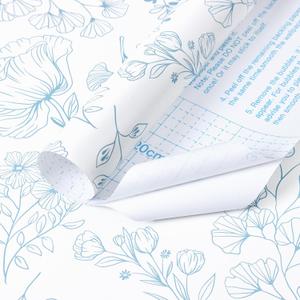 17.3"x197" Wallpaper Peel and Stick Green White Leaf Flower Contact Paper for Bedroom Bathroom Drawers and Cabinets Self-Adhesive Waterproof Removable Stripe Boho Vinyl