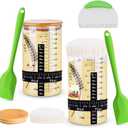 2 Pack 40oz Large Sourdough Starter Jar Glass Kit Wide Mouth with Silicone Spatula, Wooden Lid, Cloth Cover, Date Marked Band, Thermometer, Stainless Steel Dough Scraper