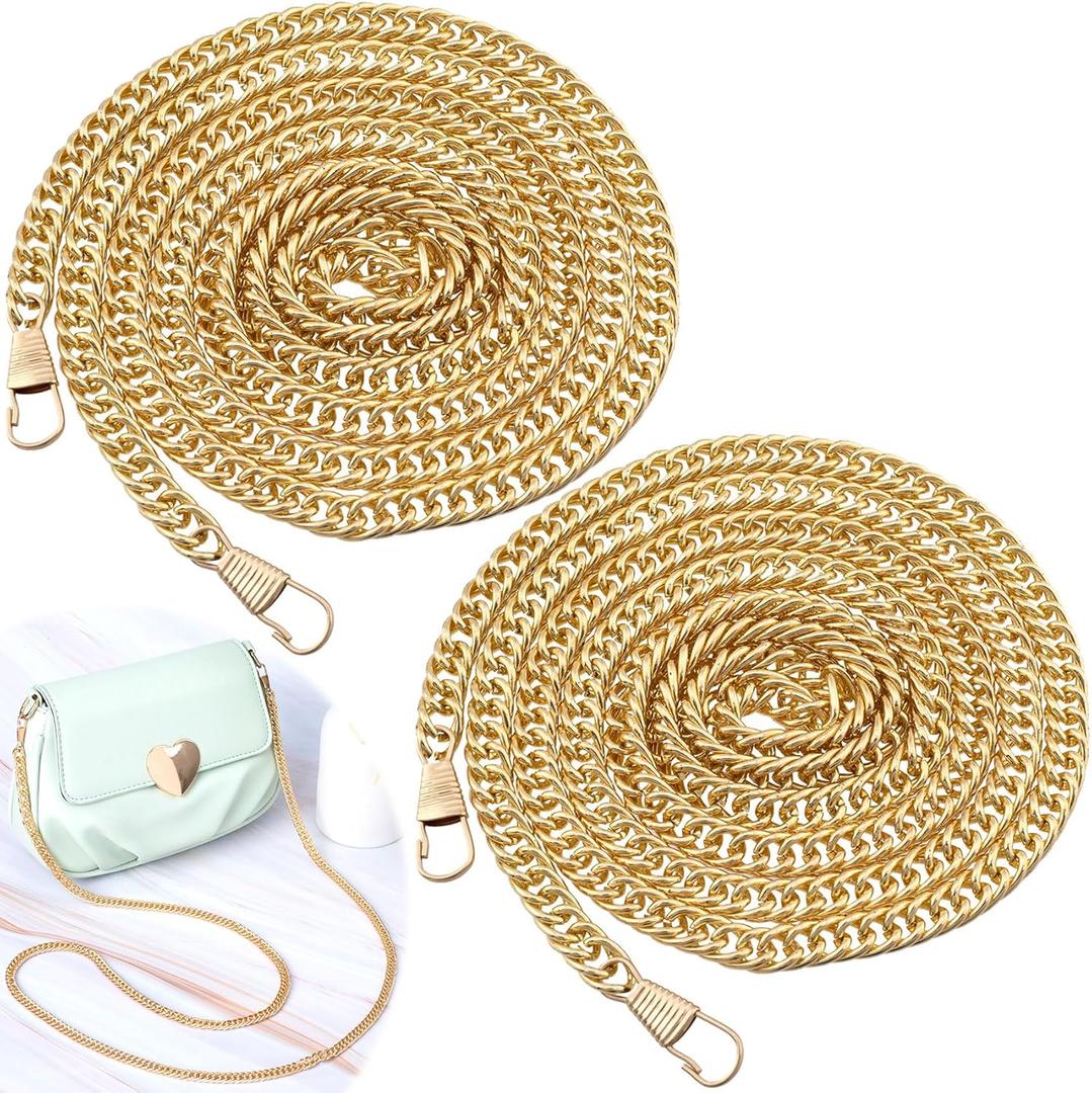 2pcs Flat Purse Chain, Metal Purse Bag Straps Chain Replacement for Shoulder Cross Body Handbag Wrist Strap Chains Accessories- Light Gold