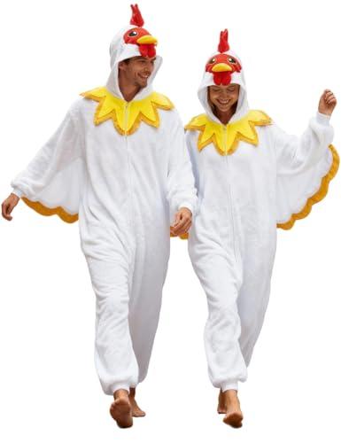 vavalad White Chicken Adult Onesie, Chicken Halloween Costume Cosplay Sleepwear Size L