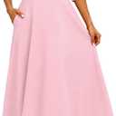 Womens 3/4 Sleeve V-Neck Midi Dress with Pockets A-Line Fit and Flare Tea Length Modest Formal Wedding Guest Church (M)