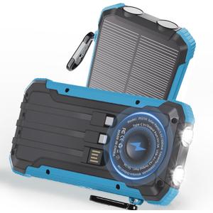 Power Bank Portable Solar Charger, Wireless Fast Charging Battery Pack, 20000mAh Capacity USB-C Input, 6 Outputs, Dual LED Flashlight, USB Battery Pack for Cell Phone Camping Travel Emergency (Blue)