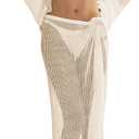 Women's Swimsuits Cover Ups Set for Crochet Bathing Suit Hollow Out 2 Piece Bikini Coverup Beach Swimwear (Beige, M)