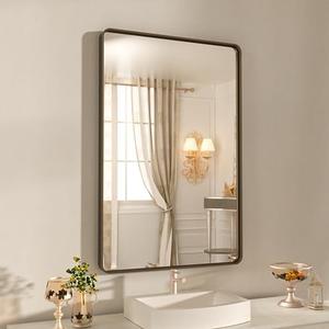 WEER 24x32 Inch Bronze Bathroom Mirror - Brushed Bronze Frame for Vanity, Rounded Rectangle with Tempered Glass, Anti-Rust (Horizontal/Vertical)
