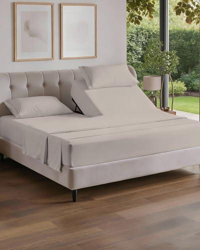 Flex Top Split Head King 4 Piece Sheet Set - Comfy Breathable & Cooling Bed Sheets Set - Hotel Luxury Bedding for Women, Men, Kids, Teens, Boys & Girls - Deep Pockets, Soft and Oeko-Tex - Light Grey