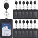 12 Pack Badge Holders and Heavy Duty Retractable Reel Clips Set, Vertical Leather ID Badge Holders with Clear ID Window and Credit Card Slots for Keychain Key Card Nurse Office Credit