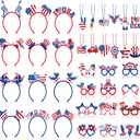 36 Pcs 4th of July Accessories Patriotic Red White Blue Party Favors Felt Headband Eyeglasses Beaded Necklaces Independence Day Costume Accessories for Memorial Day Parades Party Decoration