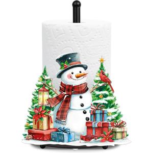 Snowman Paper Towel Holder Stand Christmas Kitchen and Bathroom Countertop Decor Waterproof Metal Paper Towel Rack Red Tissue Stand Set Funny Xmas Gifts for Party (Red, 12.2" L x 7" W)