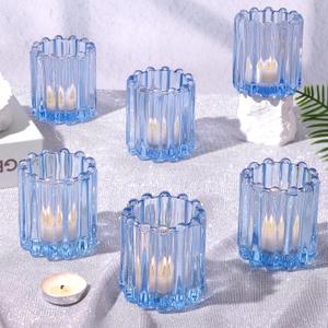 5 PCS Votive Candle Holder, Blue Glass Candle Holders, Tealight Candle Holder for Wedding Centerpieces Dinner Party Baby Shower Table Decor