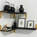 BAYKA Floating Shelves for Bedroom Decor, Wall Shelves for Storage, Wall Mounted Rustic Wood Floating Shelf for Books,Corner Shelf for Bathroom,Kitchen,Living Room(Black and GoldSet of 4)