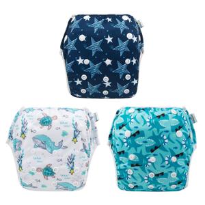 Babygoal Baby Boy and Girl Swim Diapers, Reusable Adjustable Washable One Size Fits 0-8M Baby Gifts and Swimming Lessons 3 Pack 3SD07 (Small, Shark & Tortoise)